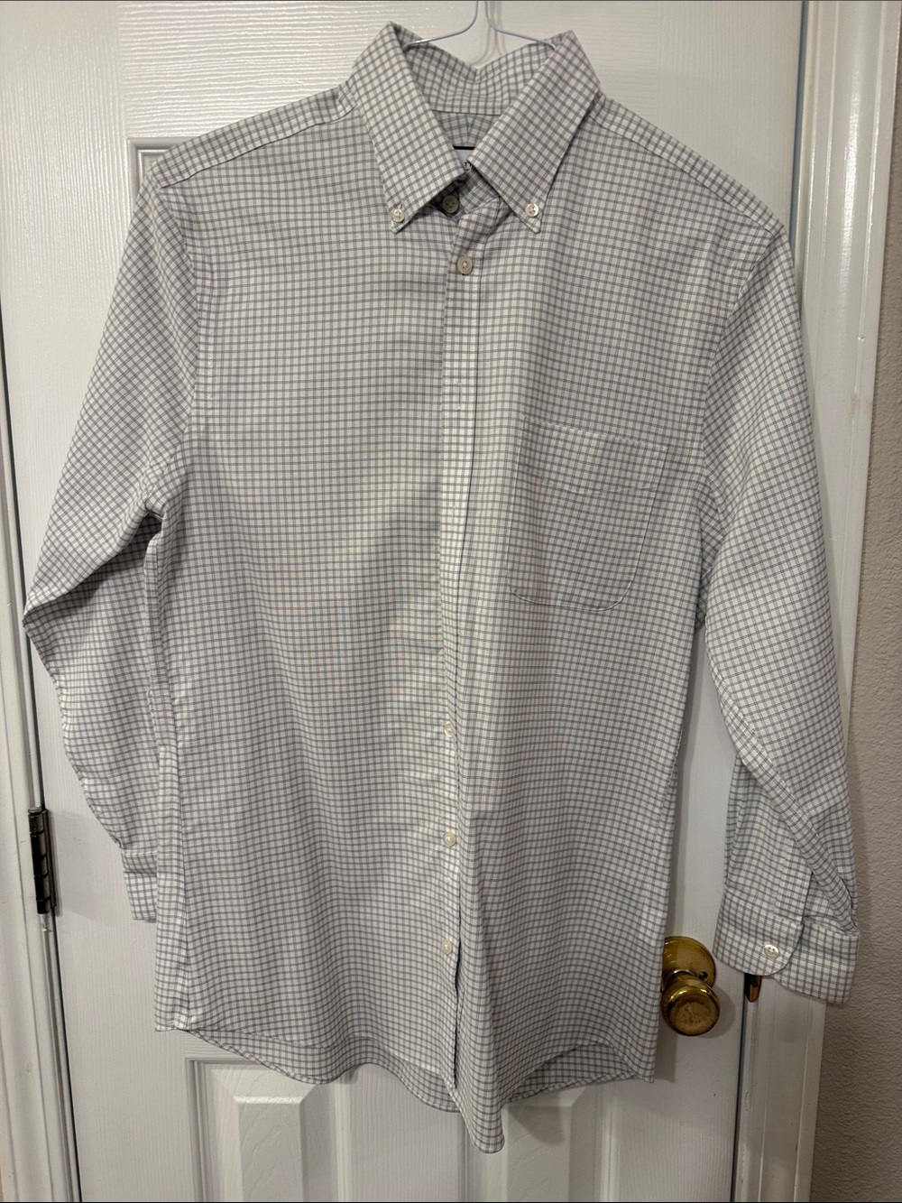 Charles Tyrwhitt White Dress Shirt with Gray Windowpane